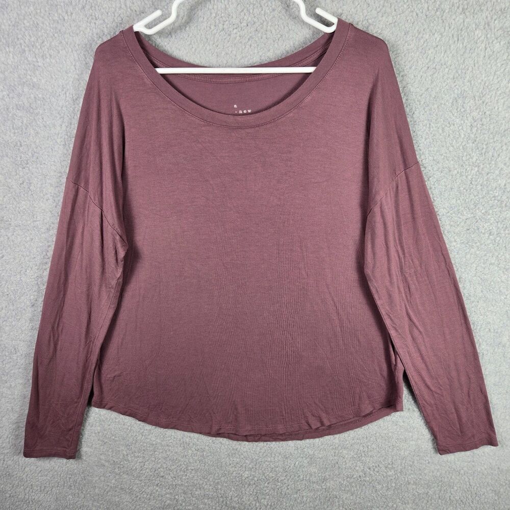A New Day Womens Large Plum Purple Scoop Neck Long Sleeve Rayon Blend Shirt Top